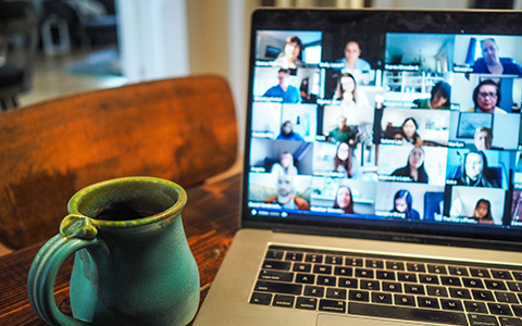 Video conference on laptop at home
